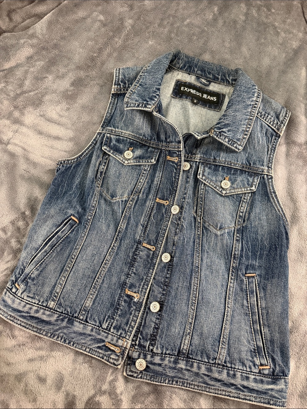Express Distressed Blue Denim Vest